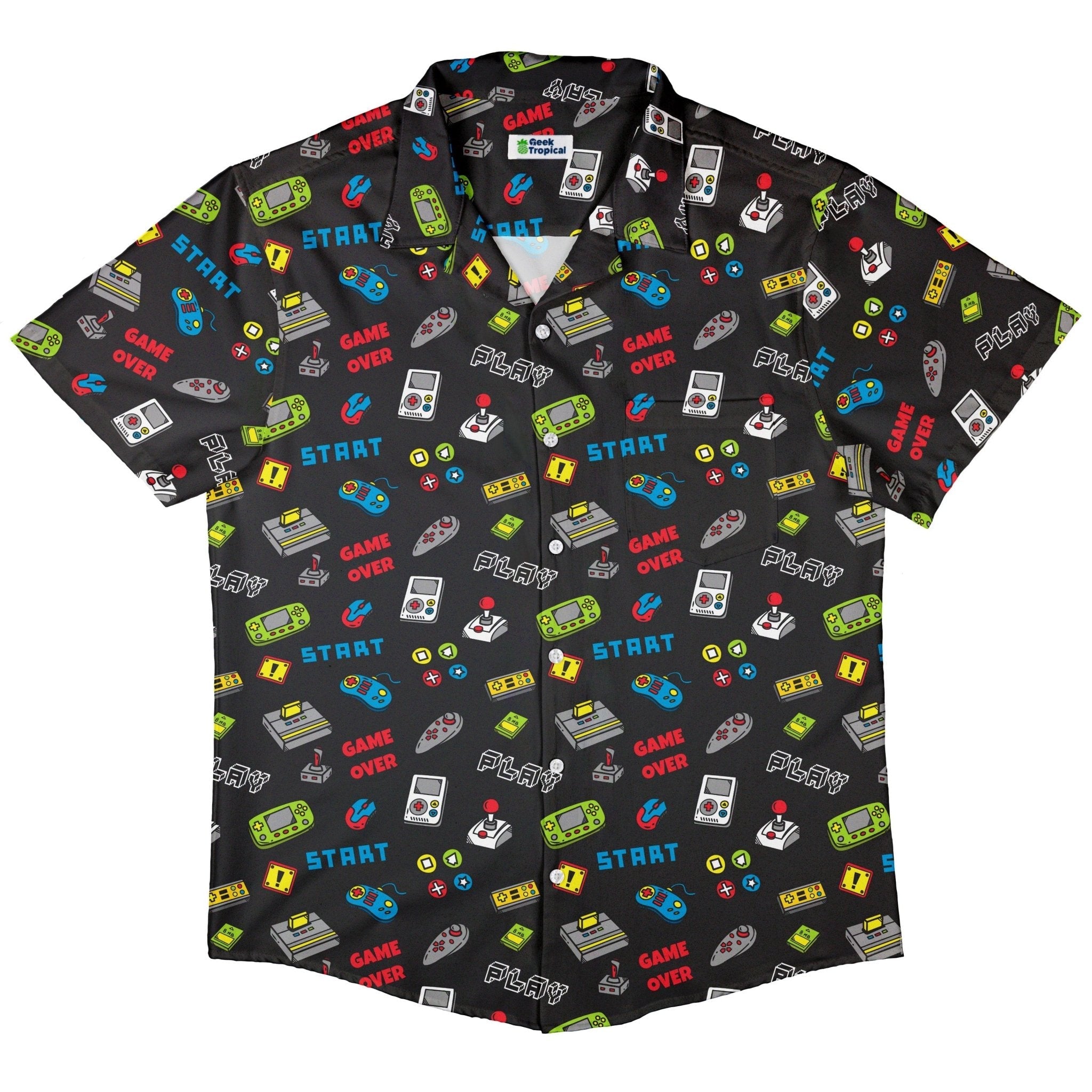 Video Gamer Black Video Game Button Up Shirt - adult sizing - video game arcade print -
