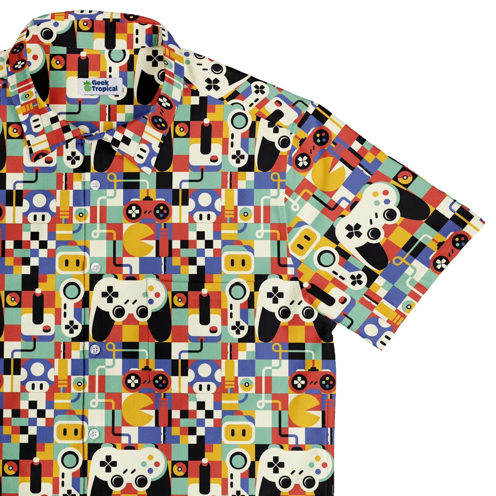 Vintage Gamer Art Button Up Shirt 1
