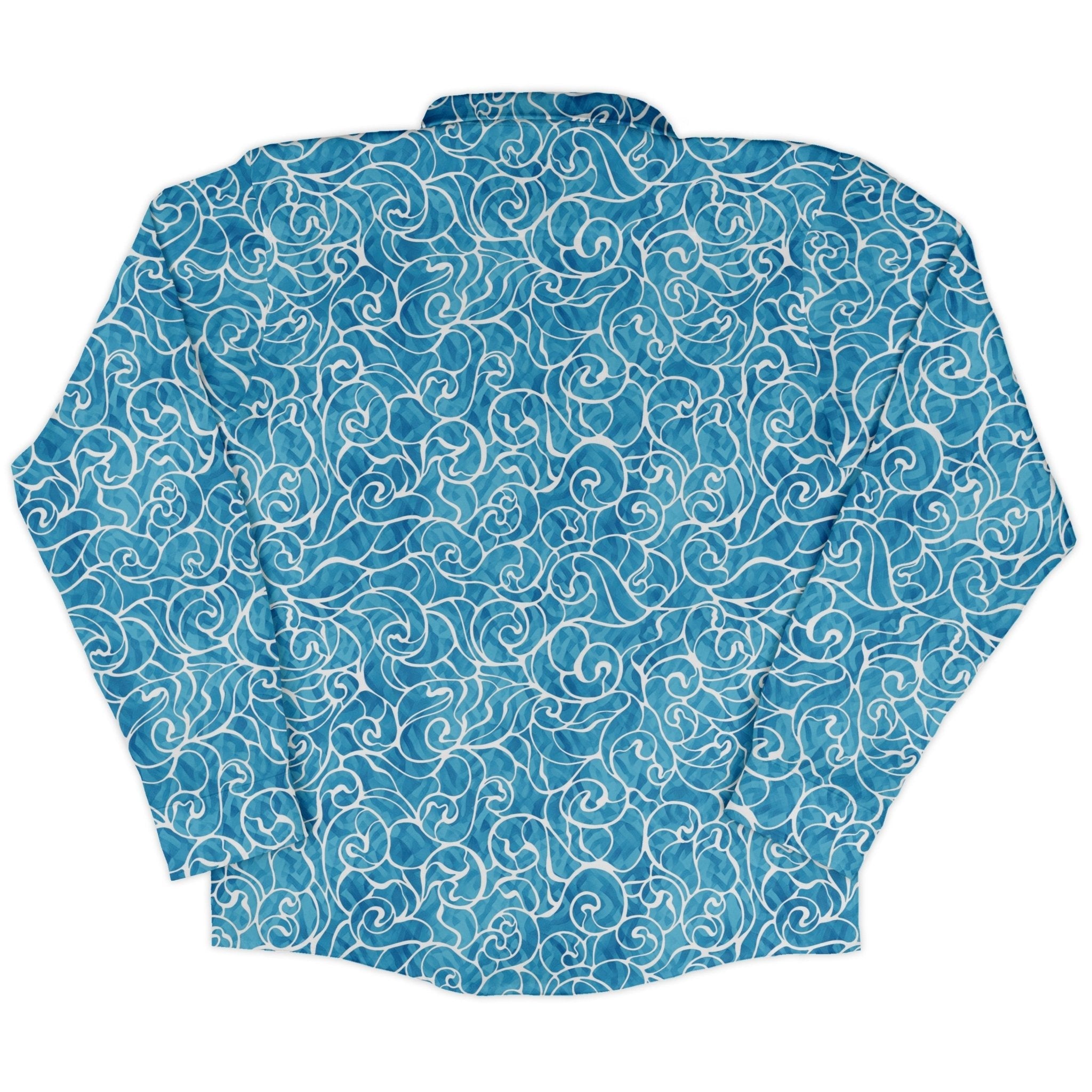 Waves light Long Sleeve Button Up Shirt Geek Nerd adult sizing Design By Brigid Ashwood Marine biology