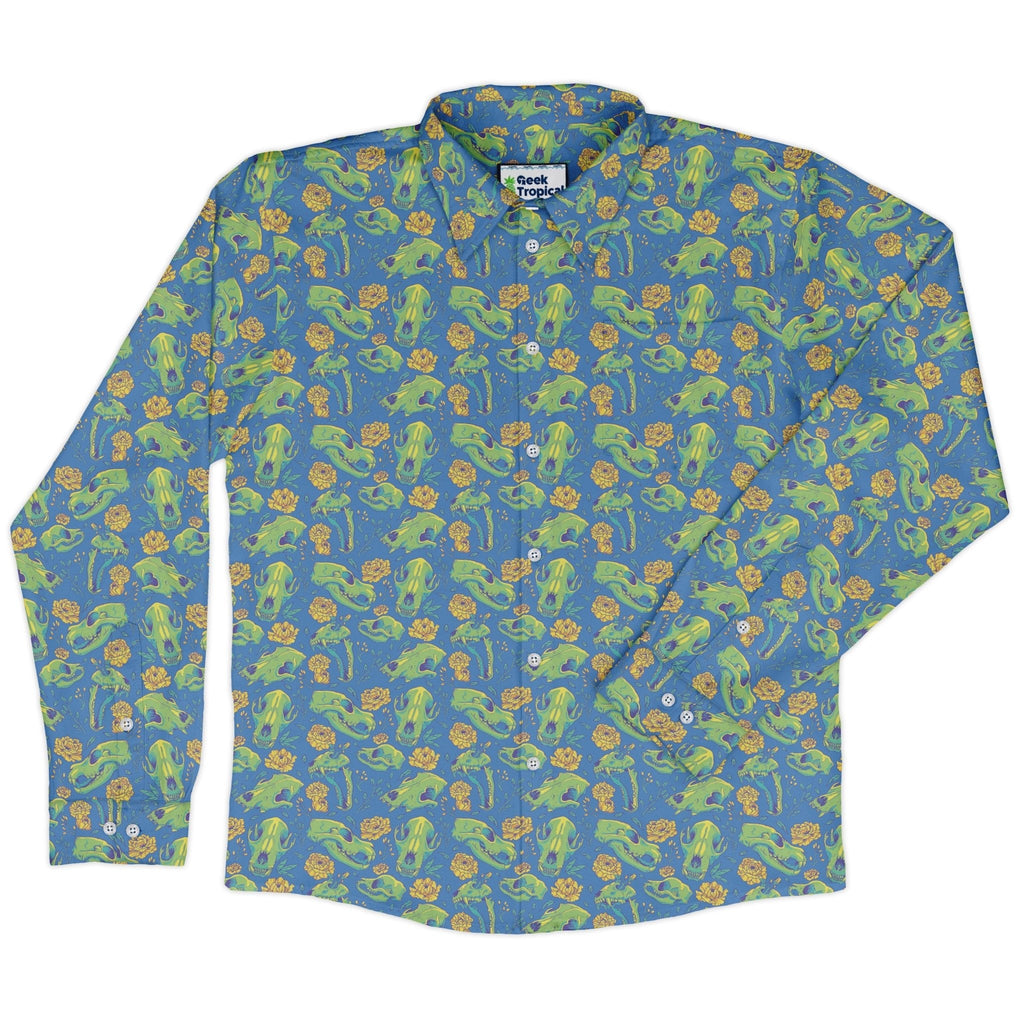 Wildfang Flora Blue Long Sleeve Button Up Shirt Geek Nerd adult sizing animal patterns botany print