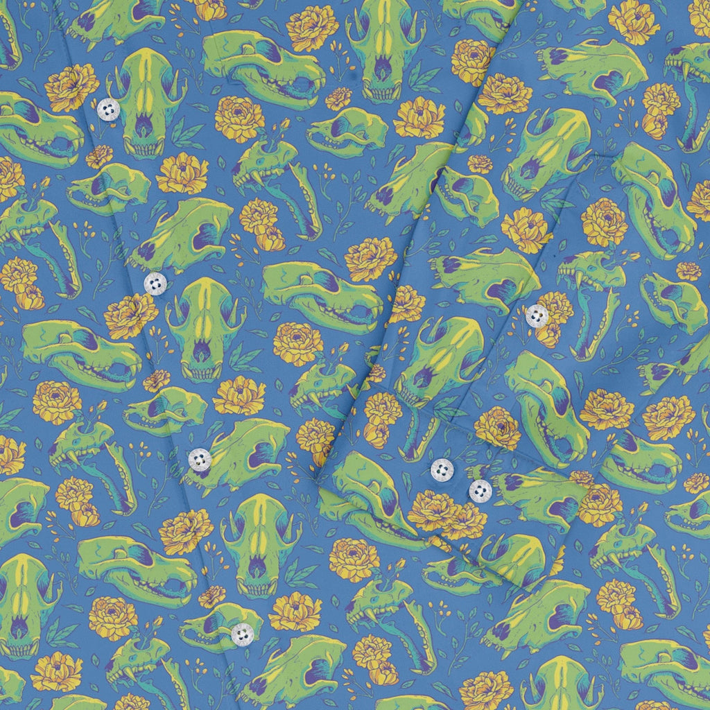 Wildfang Flora Blue Long Sleeve Button Up Shirt Geek Nerd adult sizing animal patterns botany print
