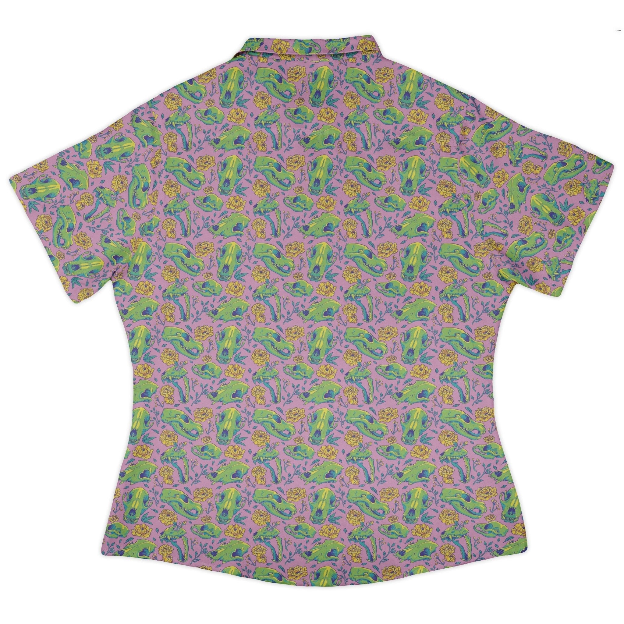 Wildfang Flora Pink Curvy Button Up Shirt Geek Nerd animal patterns botany print Design by Julie Kitzes