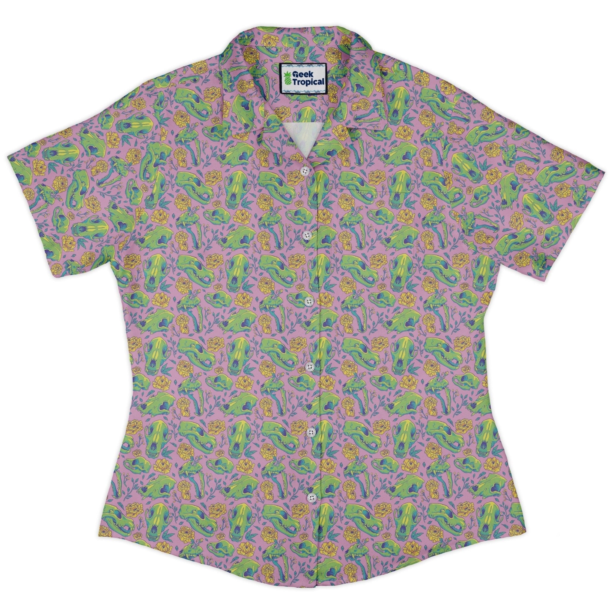 Wildfang Flora Pink Curvy Button Up Shirt Geek Nerd animal patterns botany print Design by Julie Kitzes