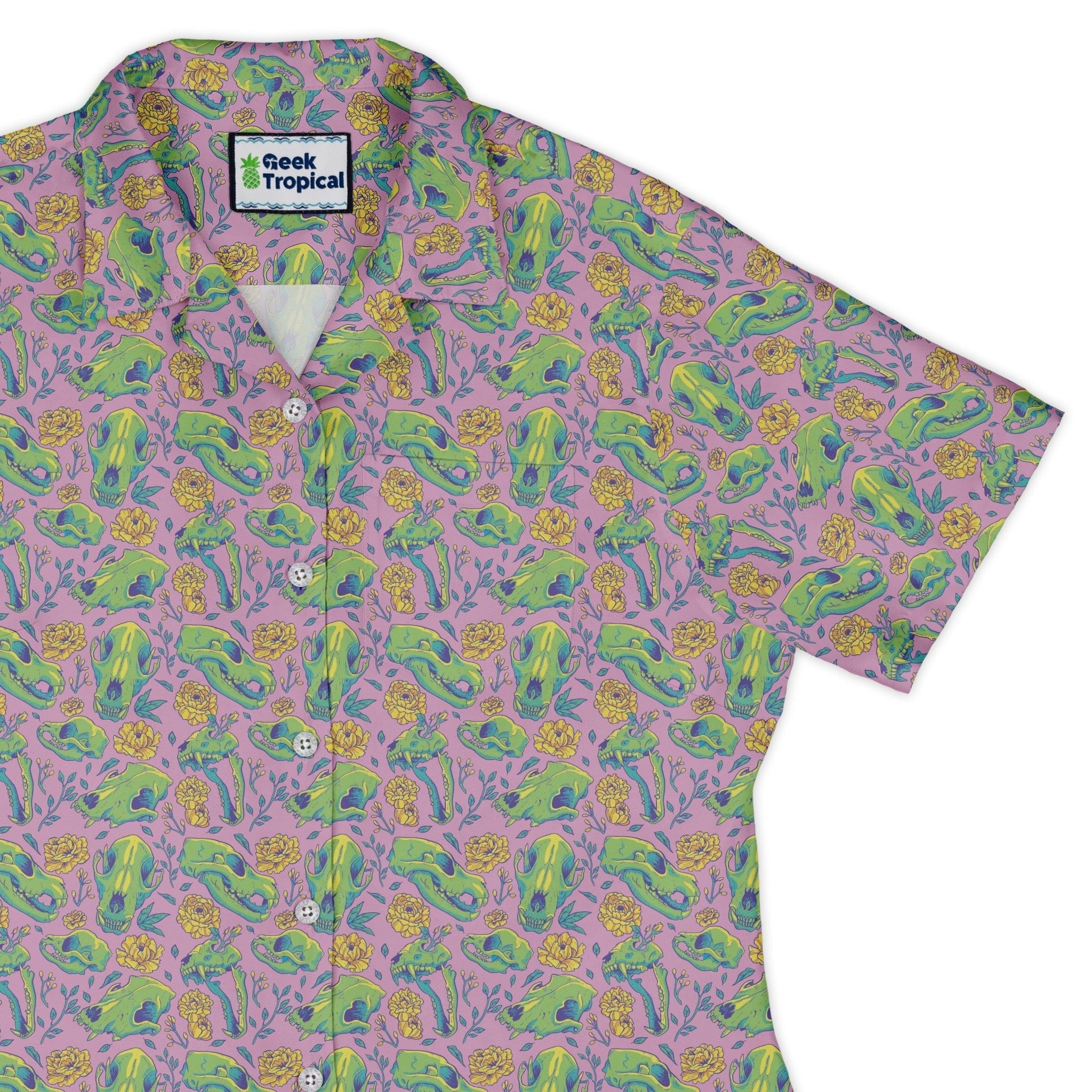 Wildfang Flora Pink Curvy Button Up Shirt Geek Nerd animal patterns botany print Design by Julie Kitzes