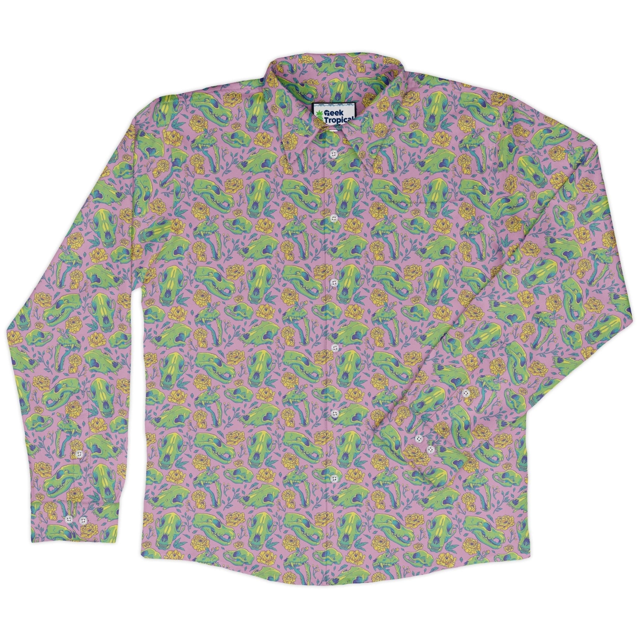 Wildfang Flora Pink Long Sleeve Button Up Shirt Geek Nerd adult sizing animal patterns botany print