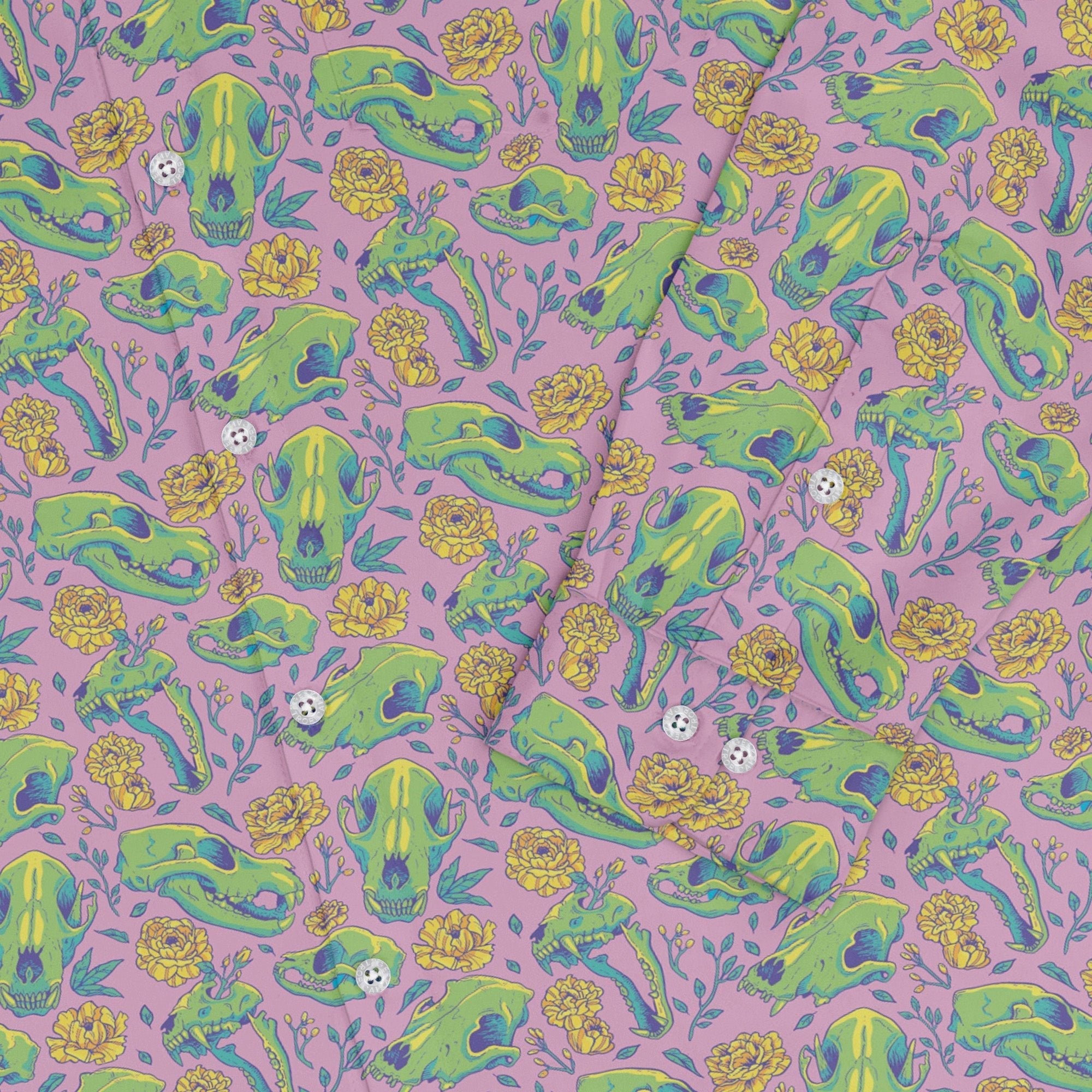 Wildfang Flora Pink Long Sleeve Button Up Shirt Geek Nerd adult sizing animal patterns botany print