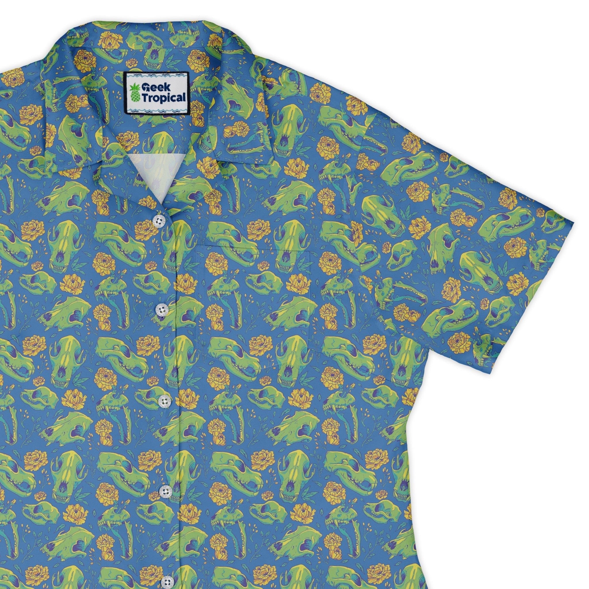 Wildfang Flora Blue Curvy Button Up Shirt Geek Nerd animal patterns botany print Design by Julie Kitzes