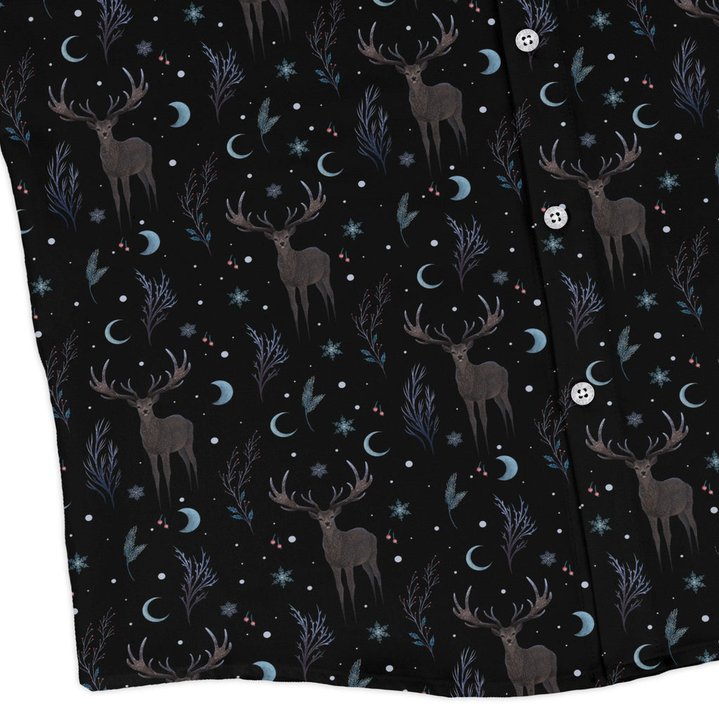 Winter Deer Long Sleeve Button Up Shirt Geek Nerd adult sizing Botany Print Christmas Print