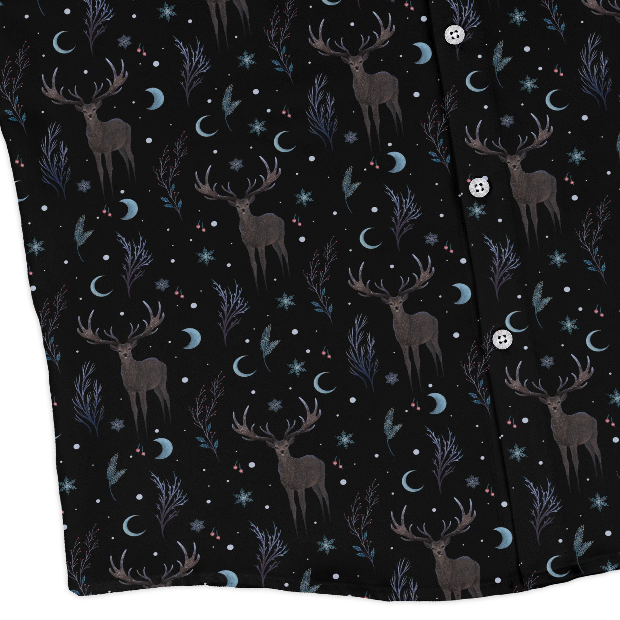 Winter Deer Long Sleeve Button Up Shirt Geek Nerd adult sizing Botany Print Christmas Print