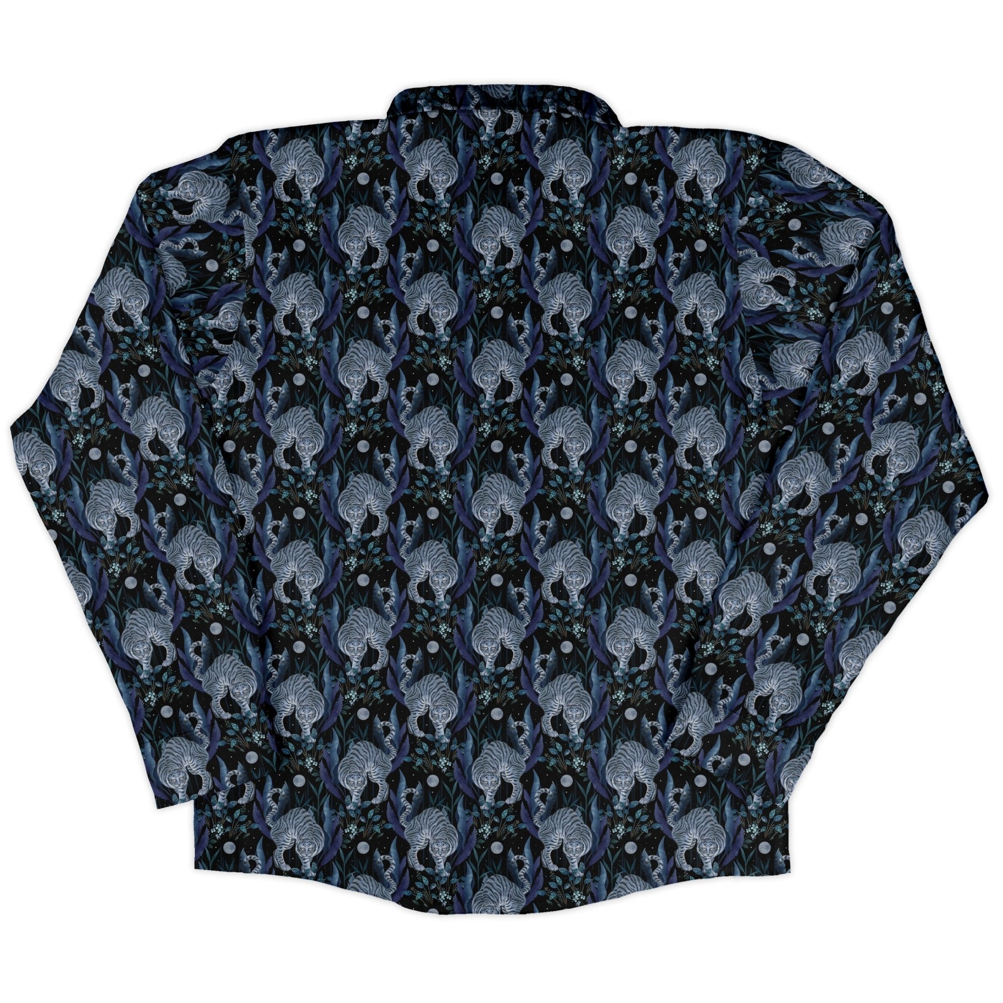 Year of the Tiger Blue Long Sleeve Button Up Shirt Geek Nerd adult sizing Botany Print Design by Episodic