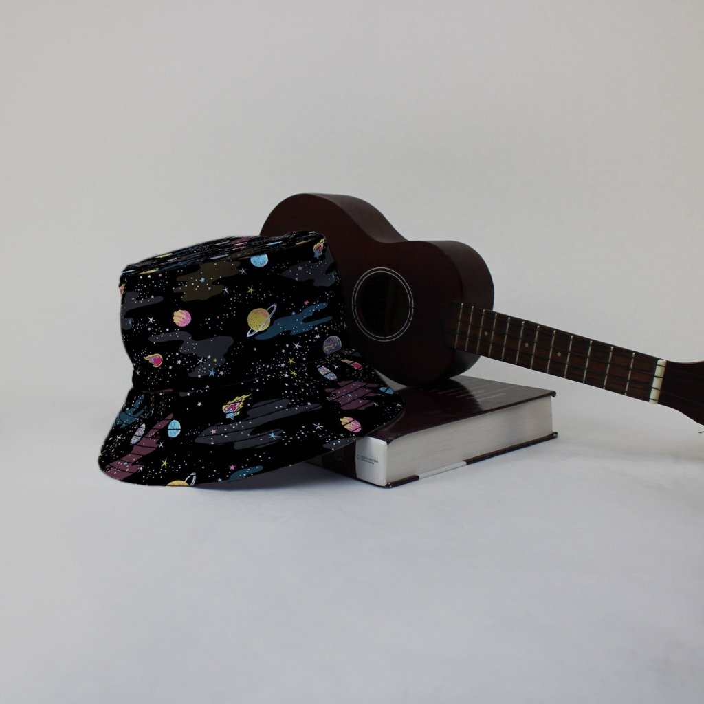 A Starry Galaxy Outer Space Bucket Hat - M - Black Stitching - -