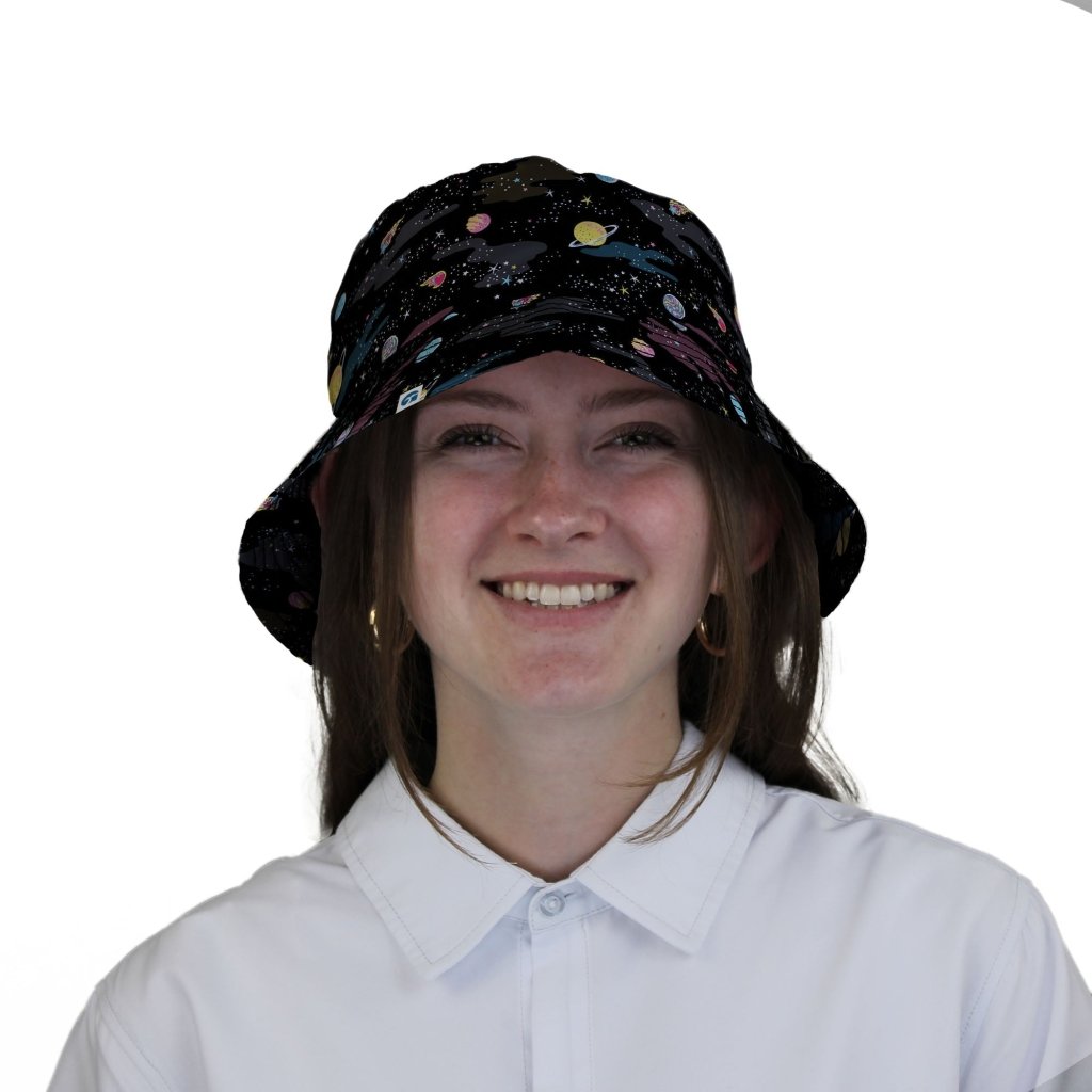 A Starry Galaxy Outer Space Bucket Hat - M - Black Stitching - -