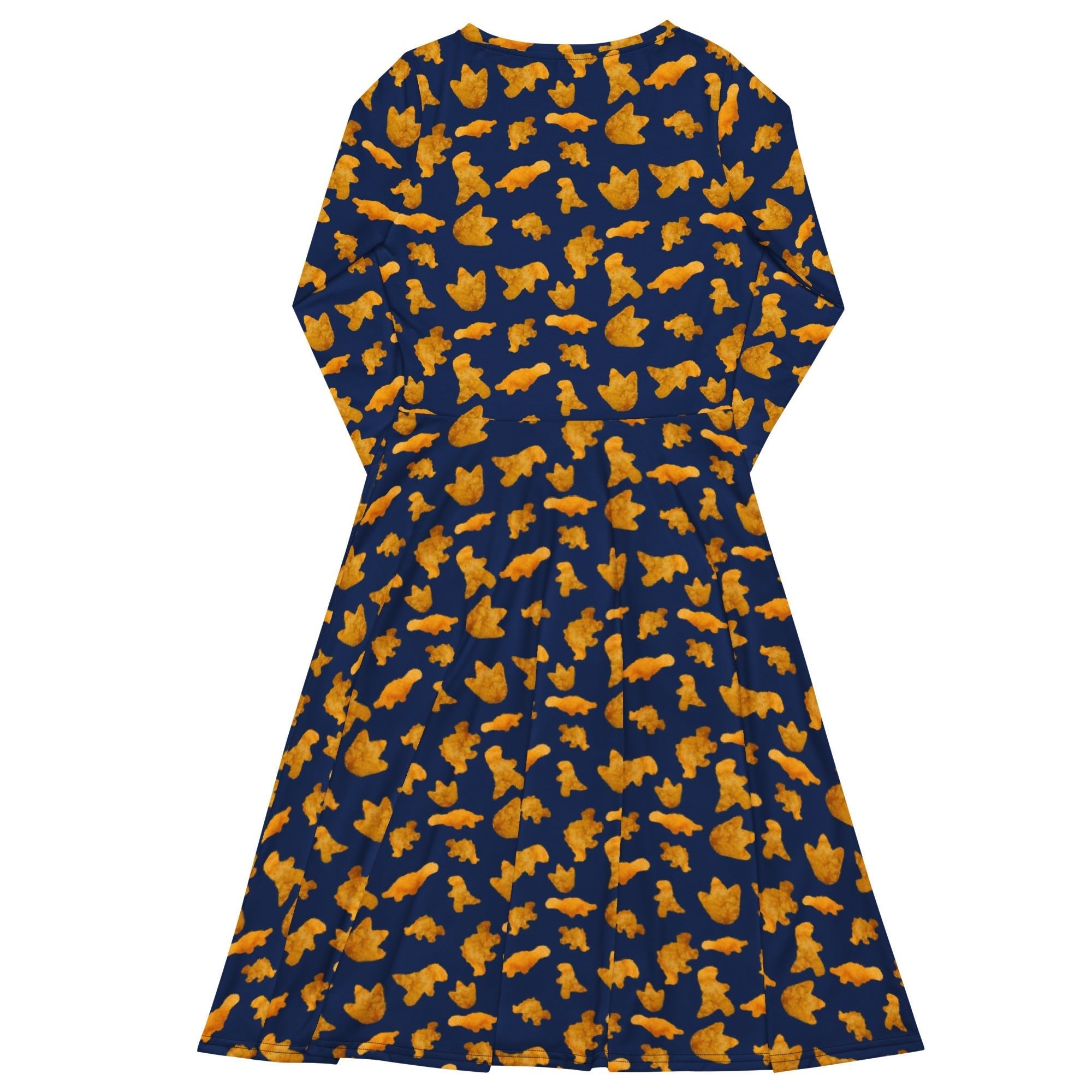 Nerdy Dinosaur Chicken Nuggets Blue Long Sleeve Midi Dress