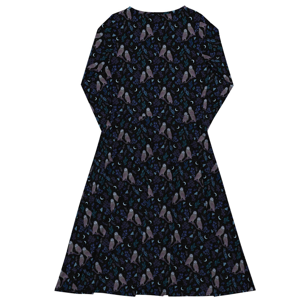 Nerdy Episodic Owl Floral Long Sleeve Midi Dress