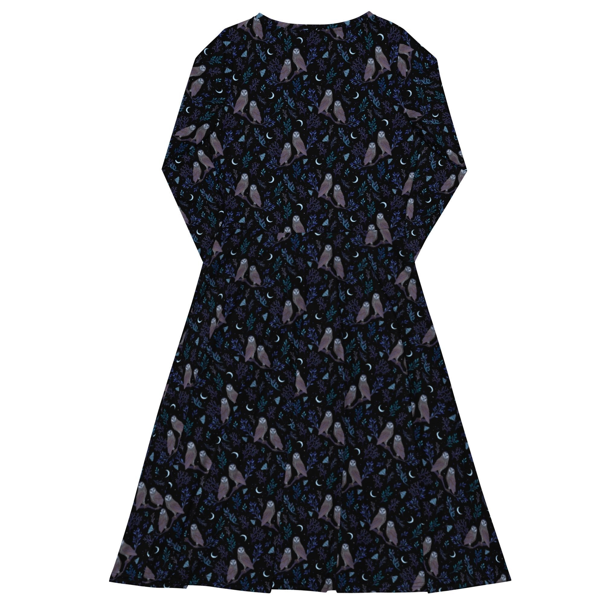 Nerdy Episodic Owl Floral Long Sleeve Midi Dress