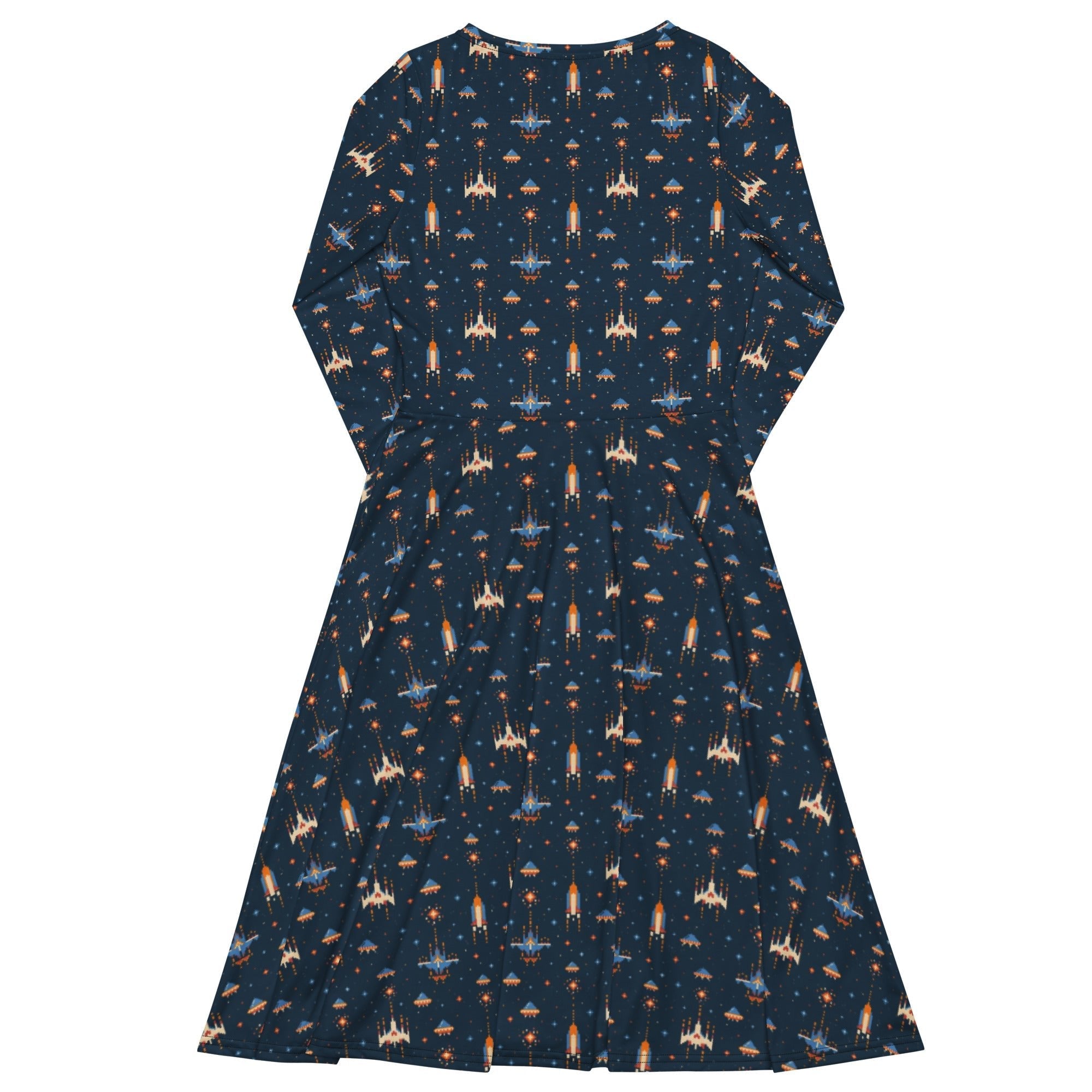 Nerdy Space Retro Arcade Long Sleeve Midi Dress