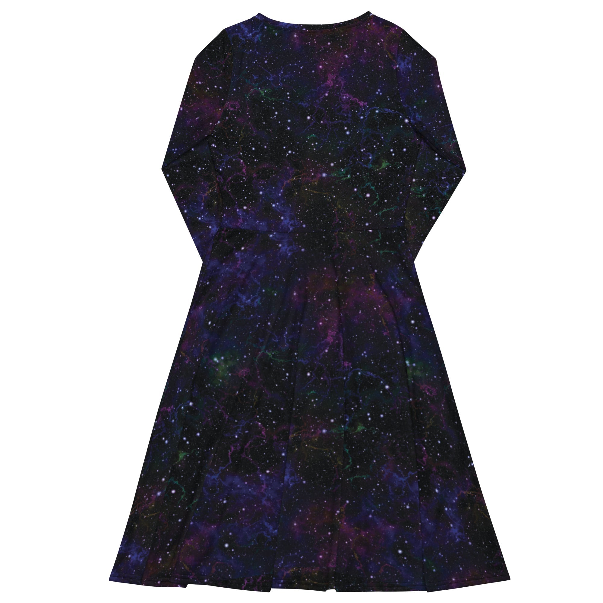 Nerdy Beautiful Nebula Outer Space Long Sleeve Midi Dress