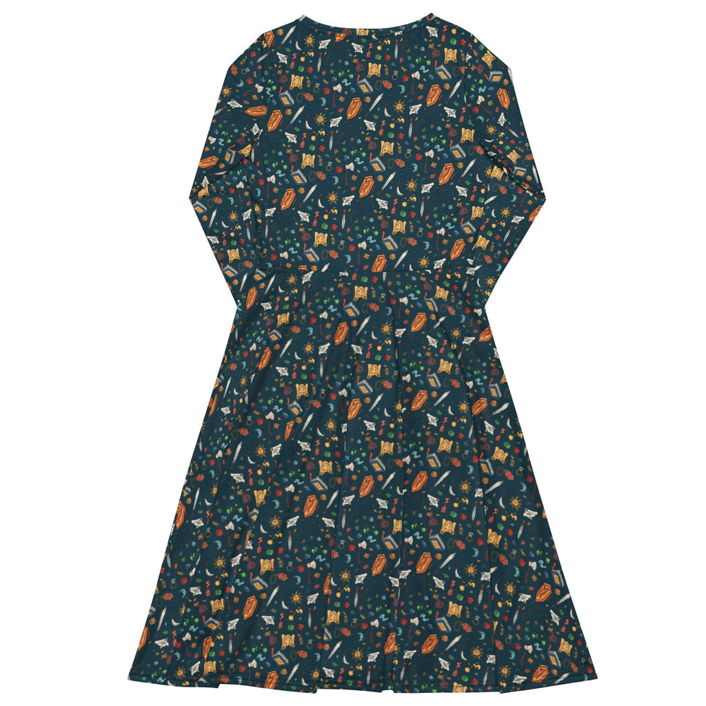 Nerdy Dnd Adventure Long Sleeve Midi Dress