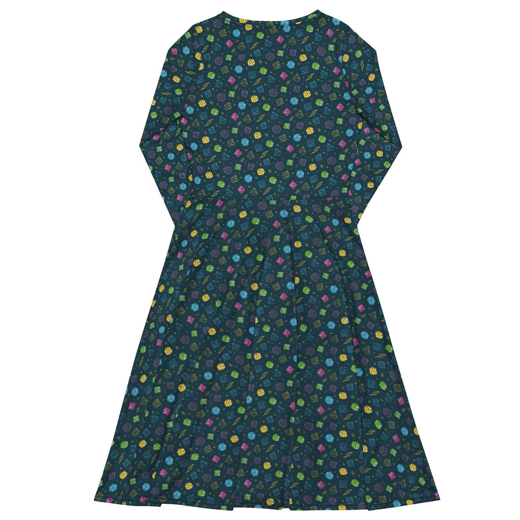 Nerdy Dnd RPG Dice Blue Long Sleeve Midi Dress