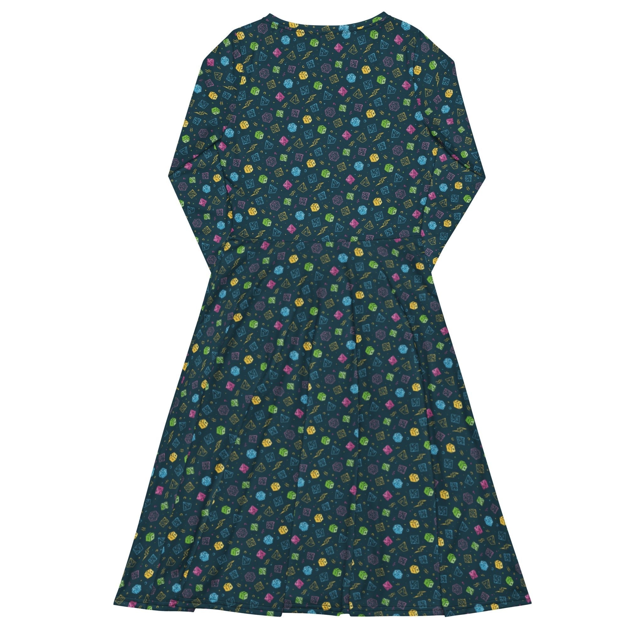 Nerdy Dnd RPG Dice Blue Long Sleeve Midi Dress