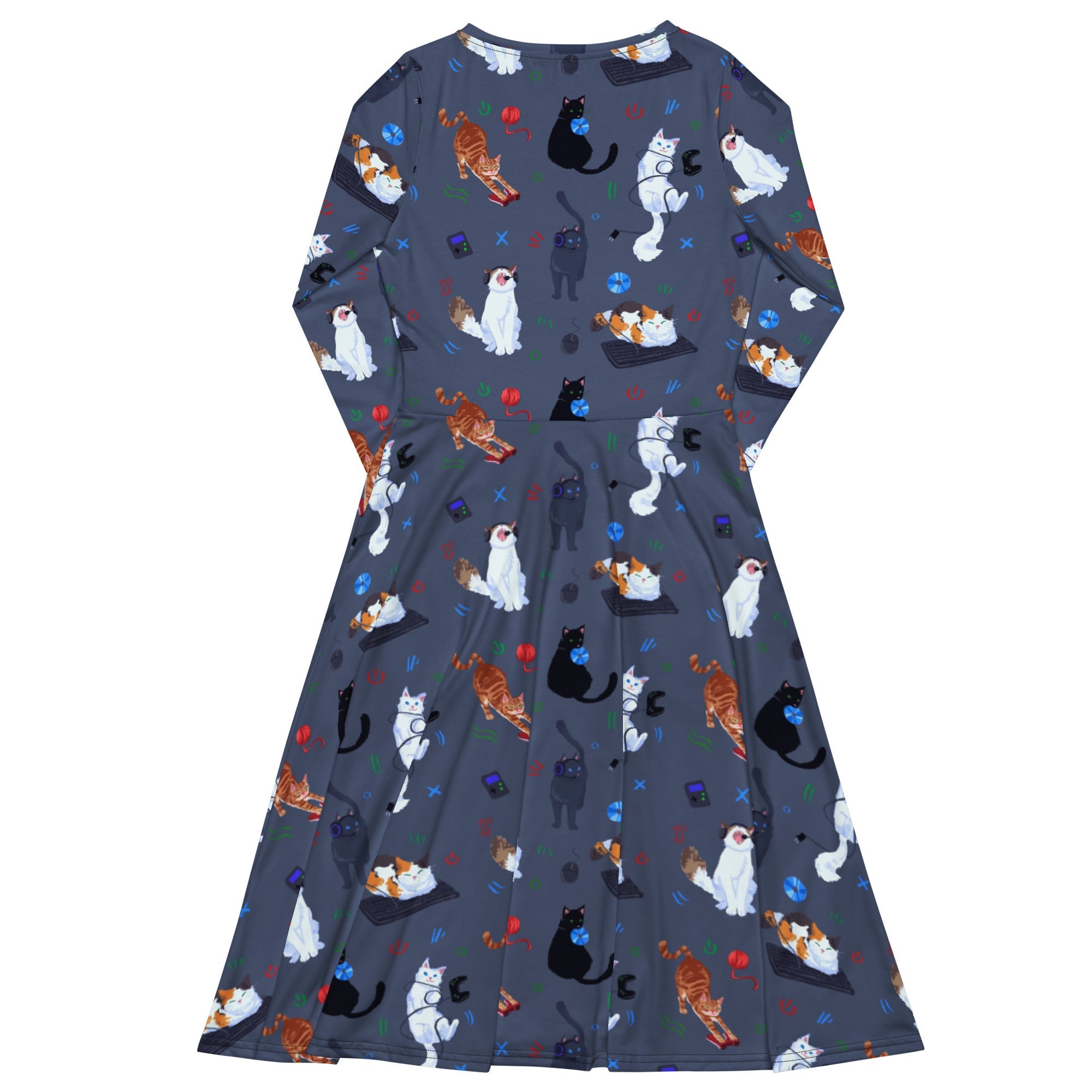 Nerdy Video Game Cats Light Long Sleeve Midi Dress