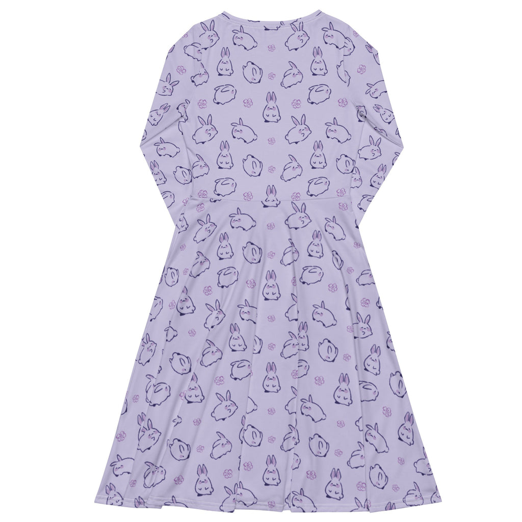 Nerdy Lilac Anime Bunnies Long Sleeve Midi Dress