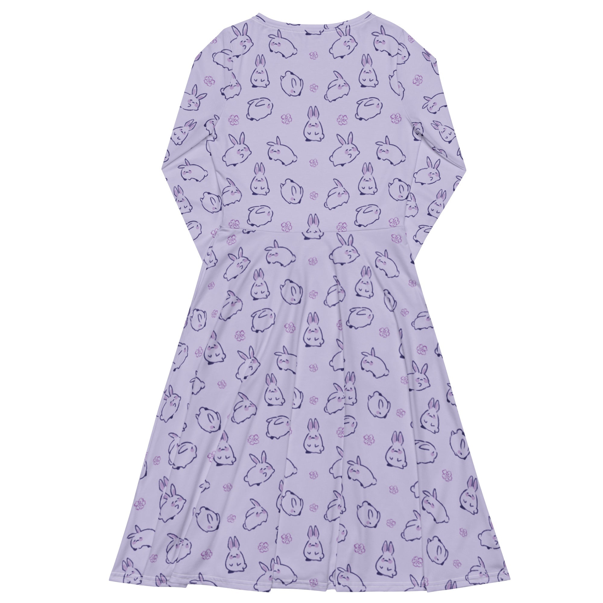 Nerdy Lilac Anime Bunnies Long Sleeve Midi Dress