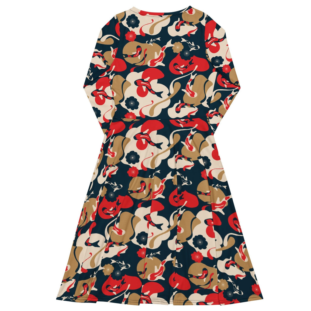 Nerdy Modern Koi Long Sleeve Midi Dress