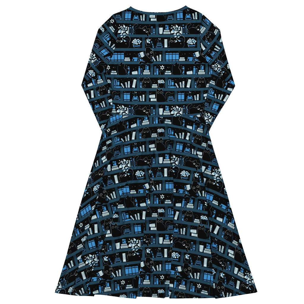 Nerdy Purrrfect Library Long Sleeve Midi Dress