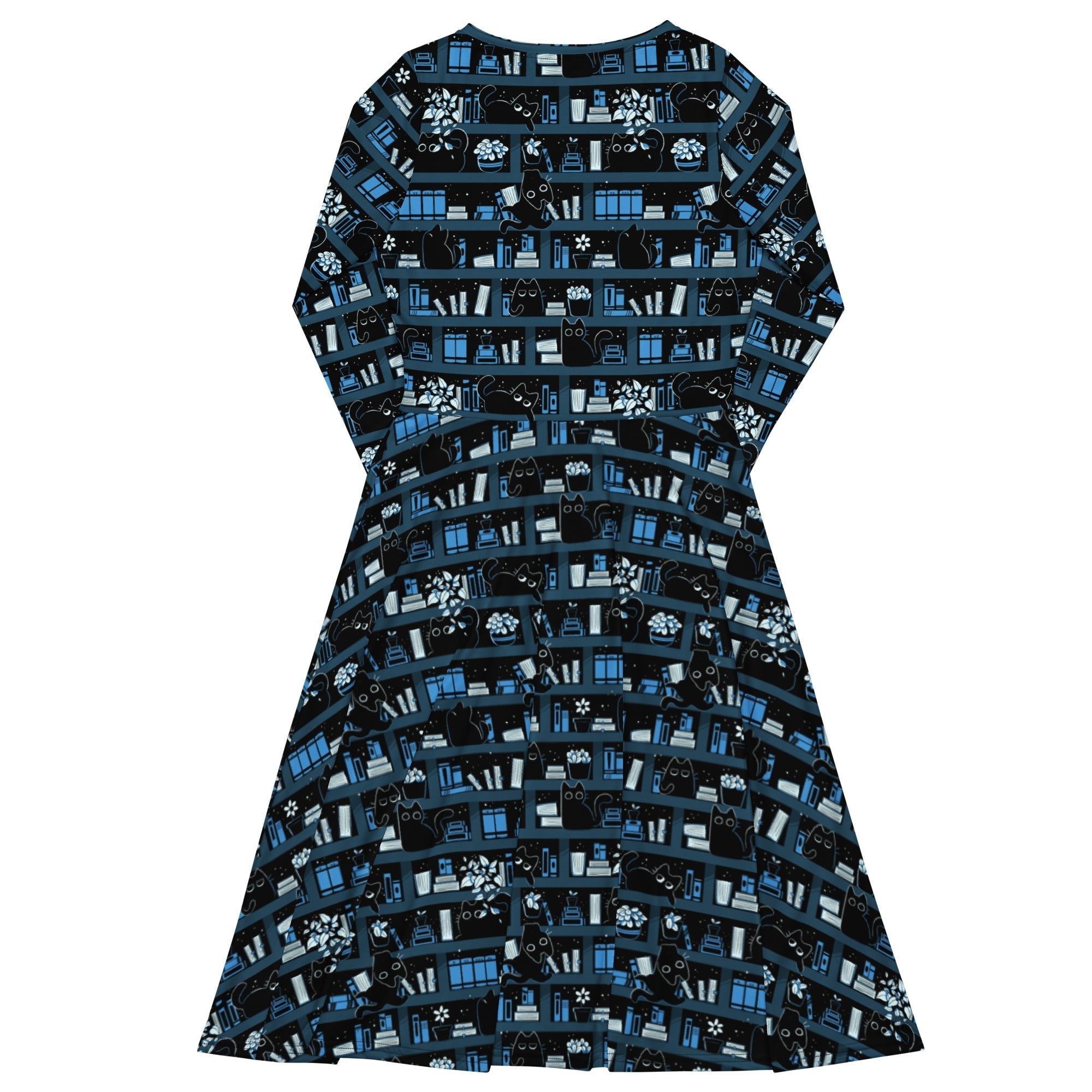 Nerdy Purrrfect Library Long Sleeve Midi Dress