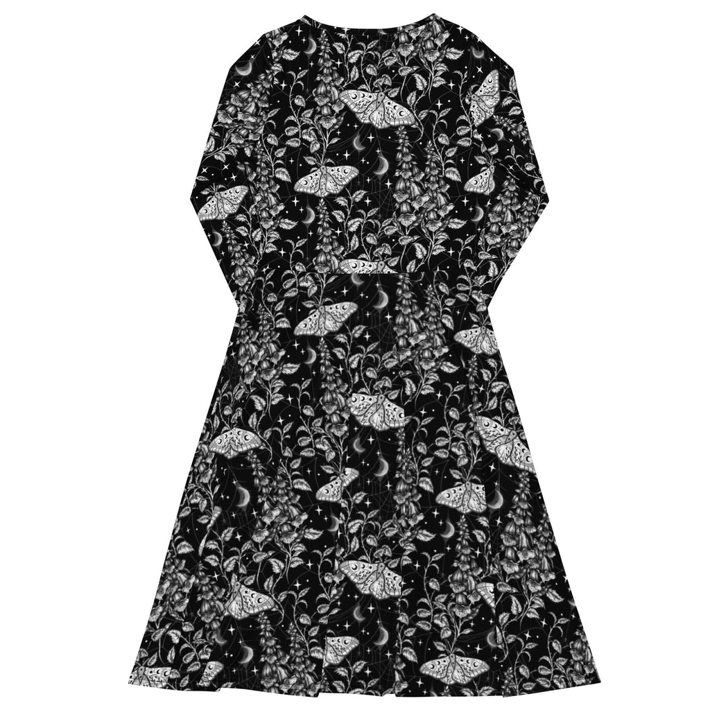 Nerdy Episodic Moth Black White Night Long Sleeve Midi Dress