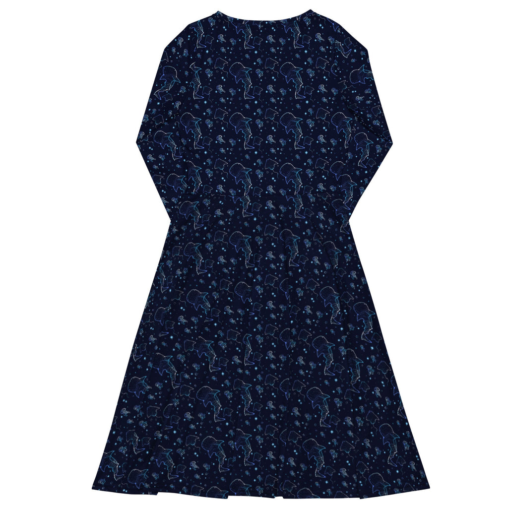 Nerdy Ocean Giants Long Sleeve Midi Dress
