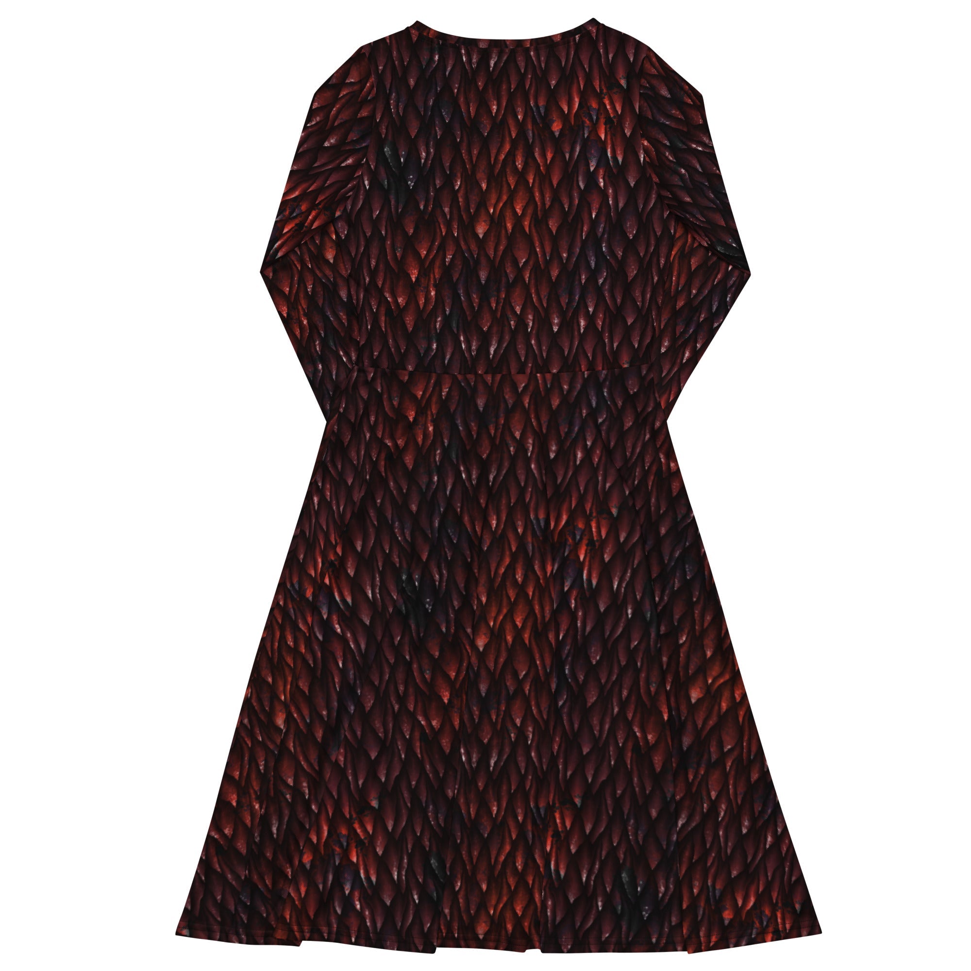 Nerdy Red Dragon Scales Dnd Long Sleeve Midi Dress