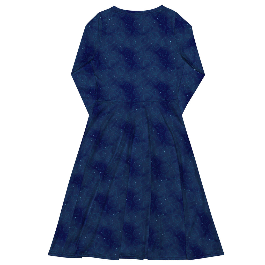 Nerdy Space RPG Dice Blue Dnd Long Sleeve Midi Dress