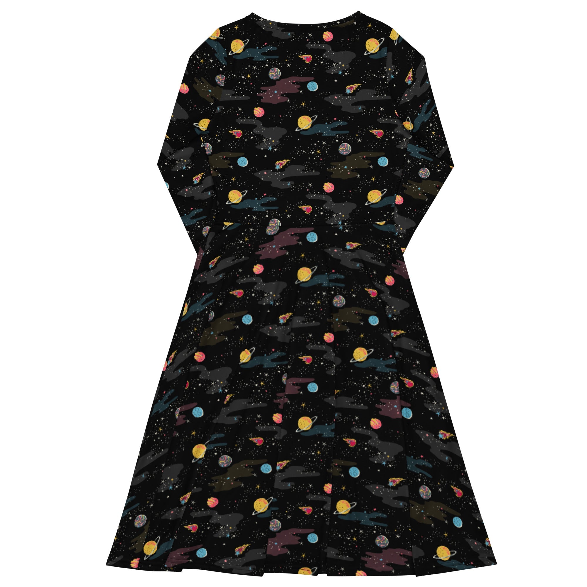 Nerdy A Starry Galaxy Outer Space Long Sleeve Midi Dress