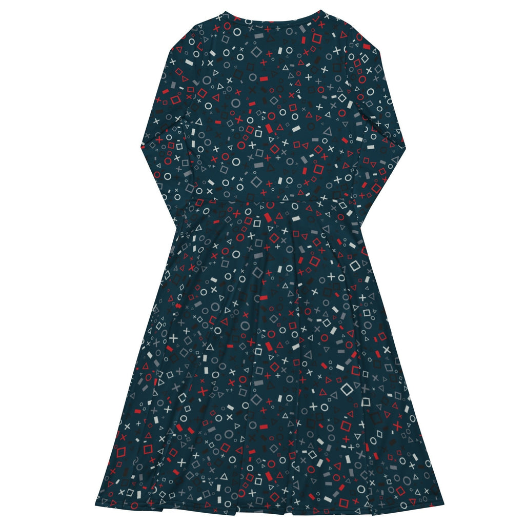 Nerdy Controller Gamepad Icons Teal Video Game Long Sleeve Midi Dress
