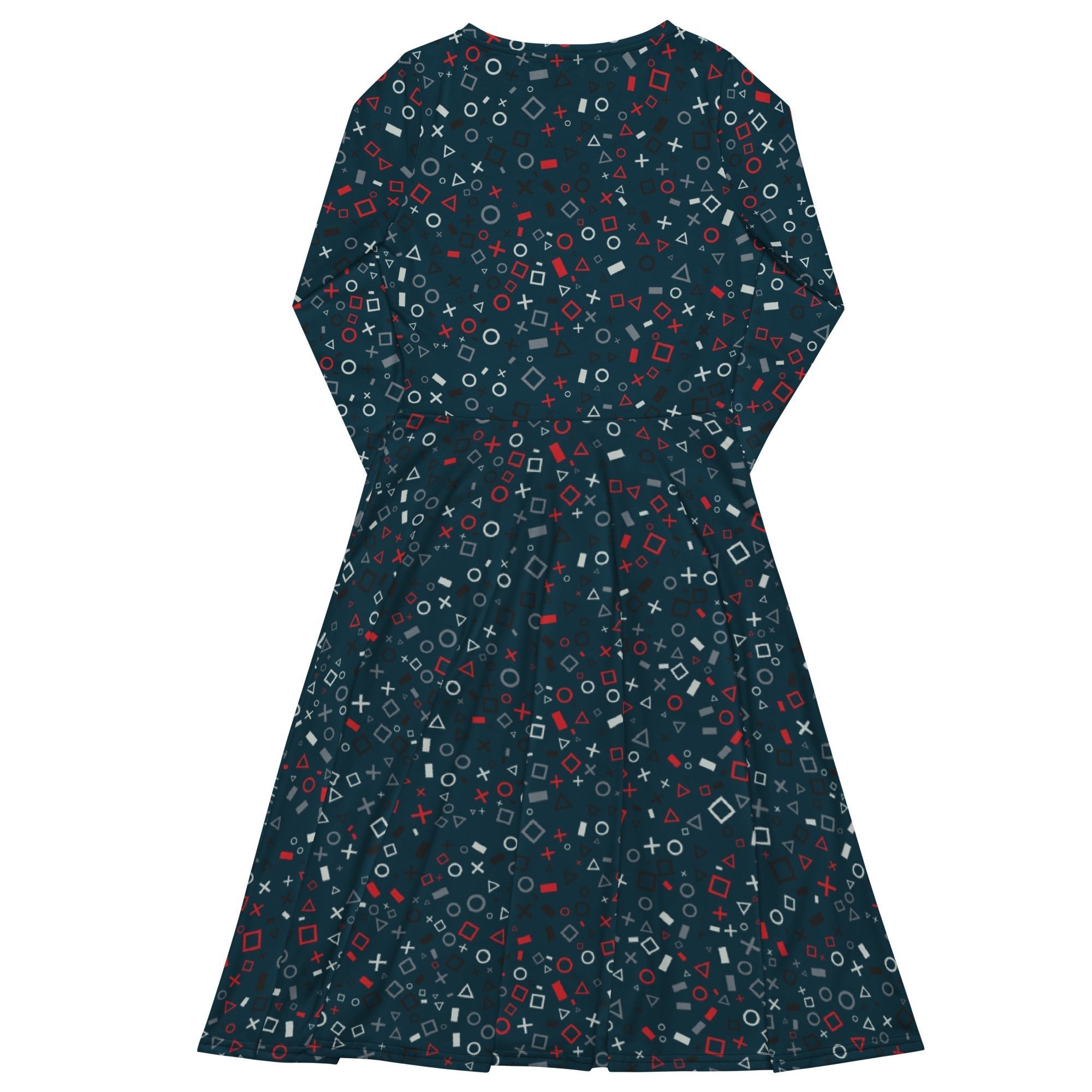Nerdy Controller Gamepad Icons Teal Video Game Long Sleeve Midi Dress