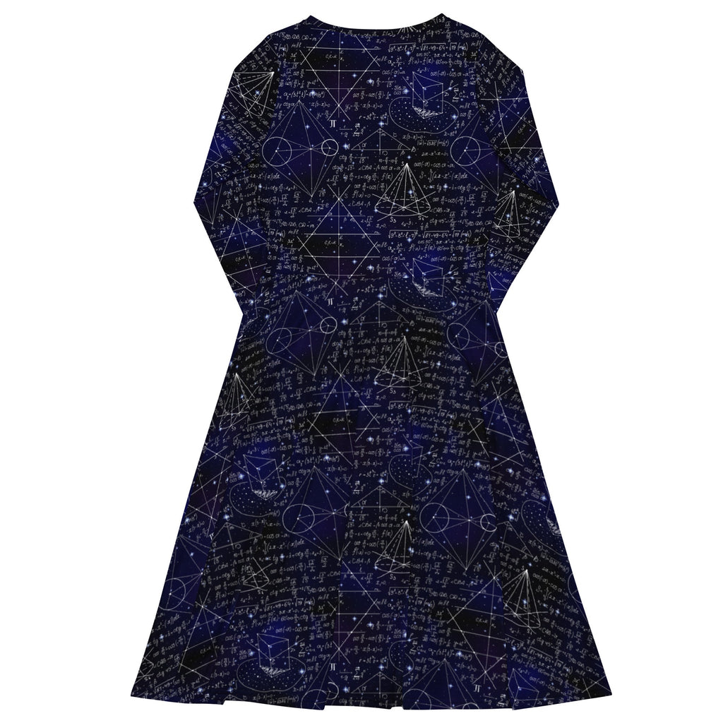 Nerdy Math And Physics Space Long Sleeve Midi Dress