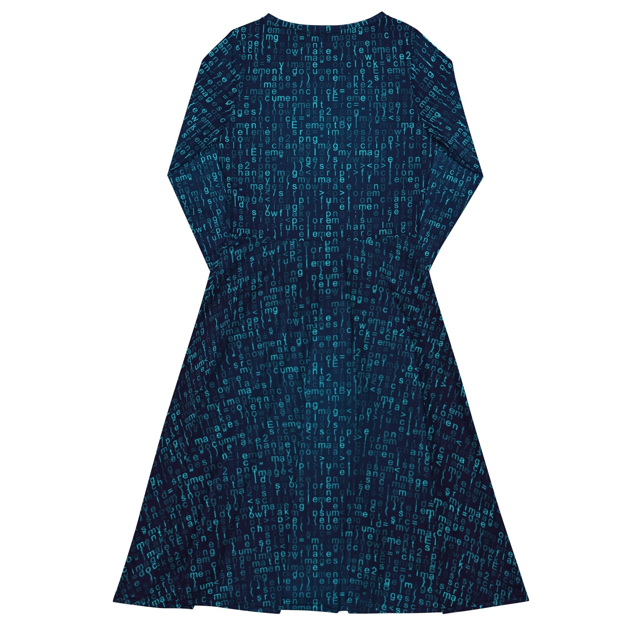 Nerdy Javascript Computer Code Blue Long Sleeve Midi Dress