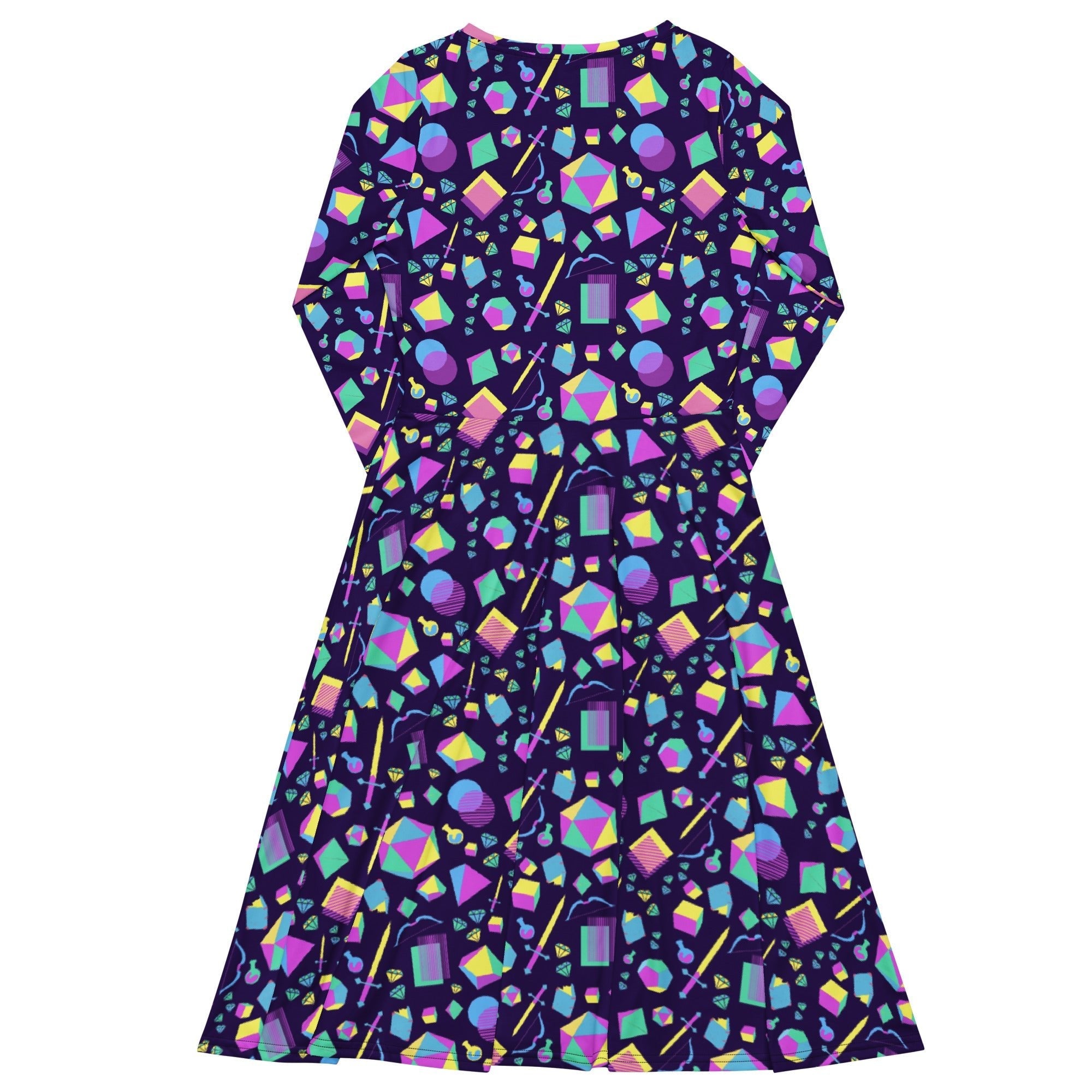 Nerdy Tabletop RPG Weapons Items Purple Blue Dnd Long Sleeve Midi Dress