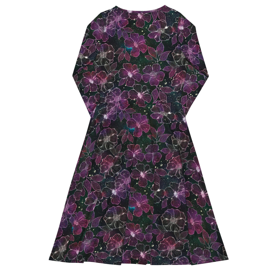Nerdy Hawaiian Blooms Space Long Sleeve Midi Dress