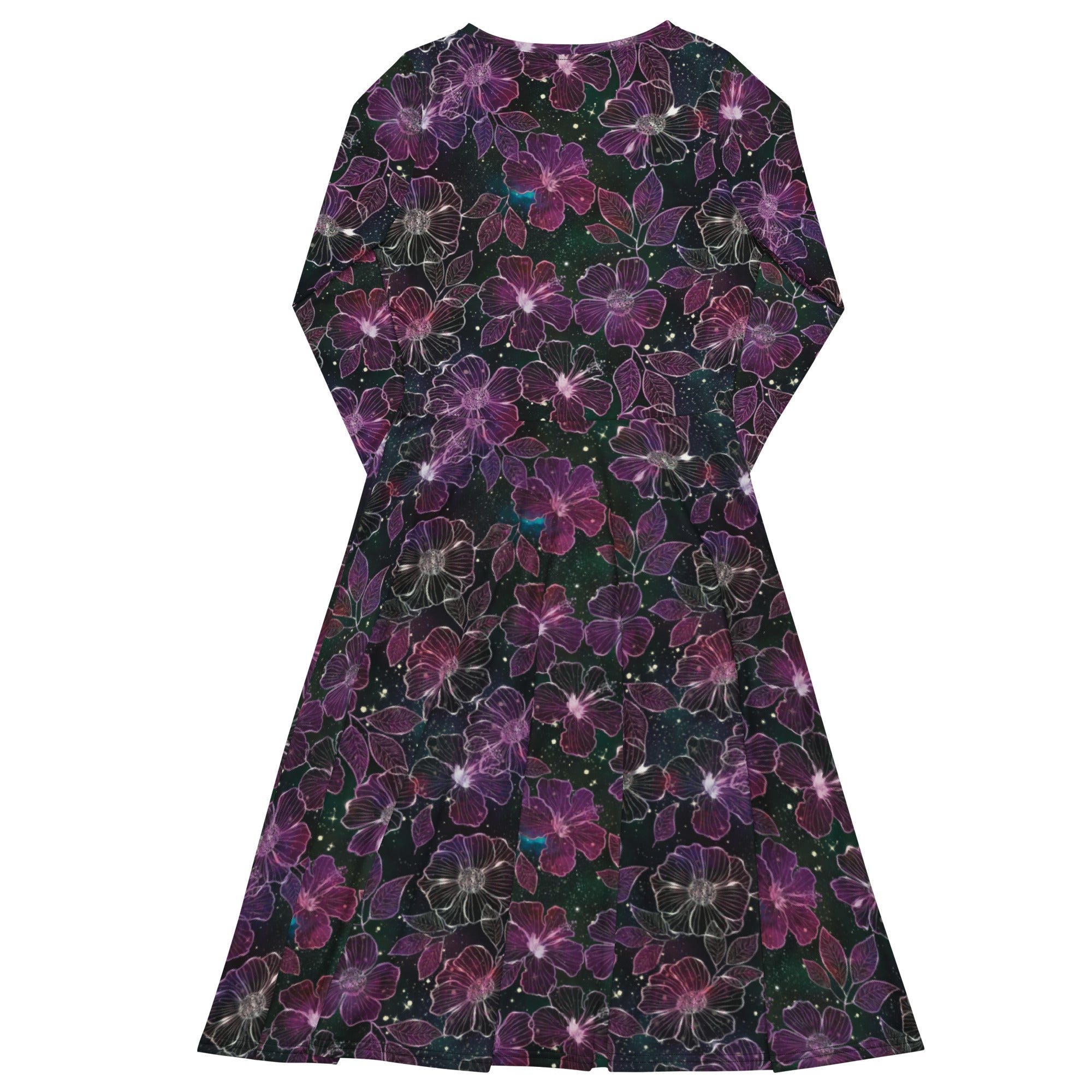Nerdy Hawaiian Blooms Space Long Sleeve Midi Dress