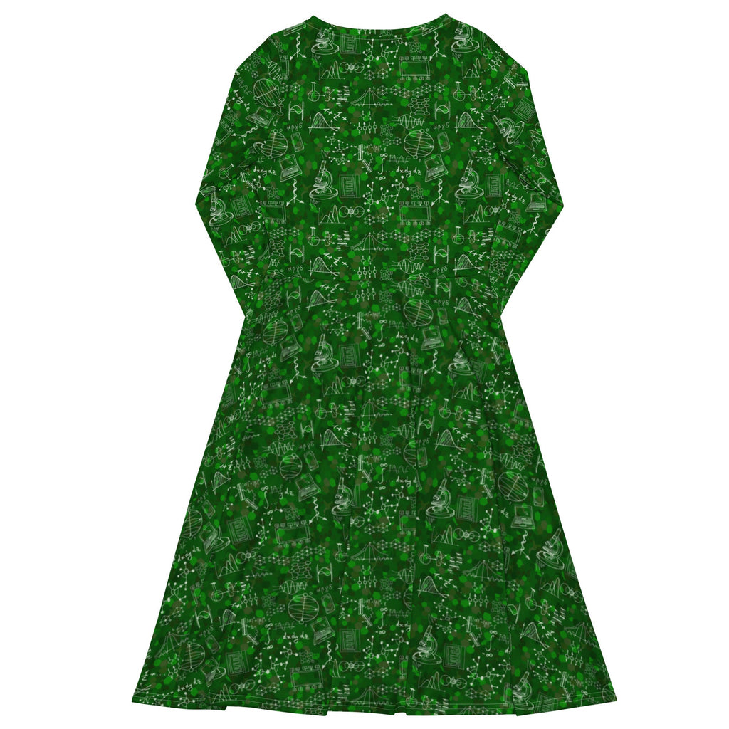 Nerdy Mad Science Lab Green Long Sleeve Midi Dress