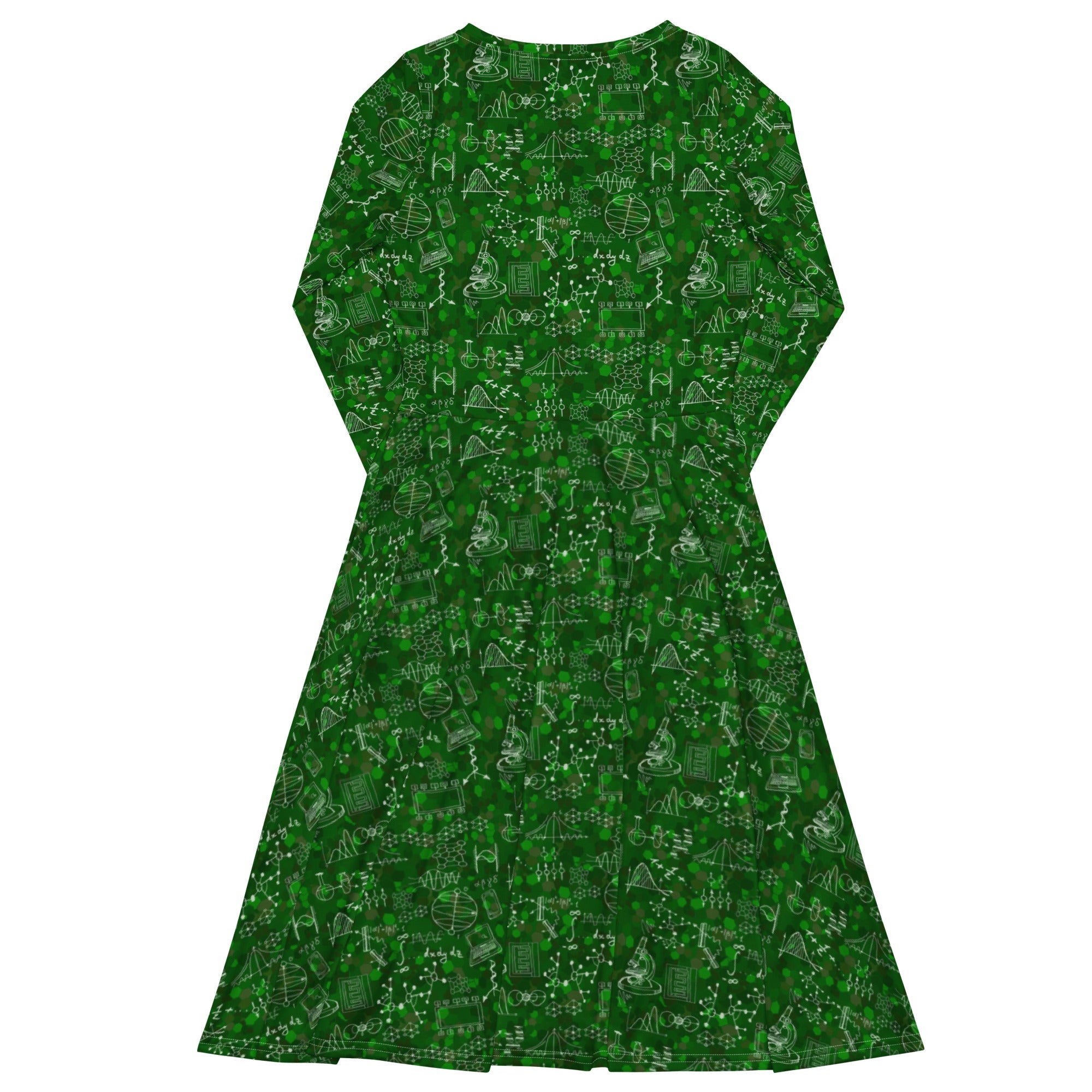 Nerdy Mad Science Lab Green Long Sleeve Midi Dress