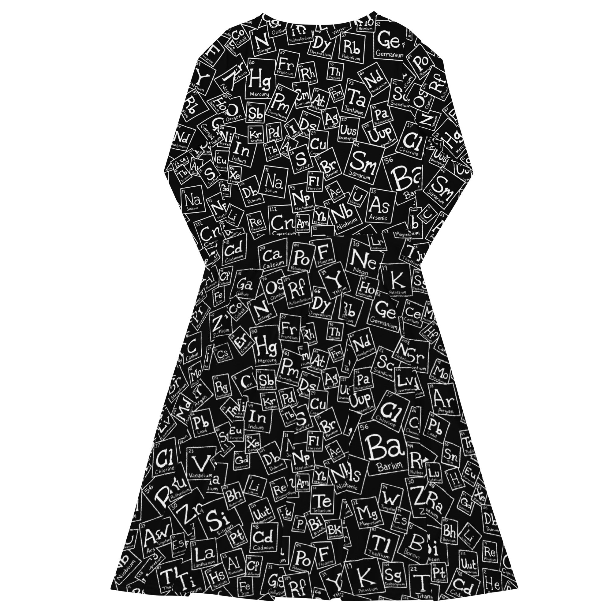Nerdy Periodic Table BW Long Sleeve Midi Dress