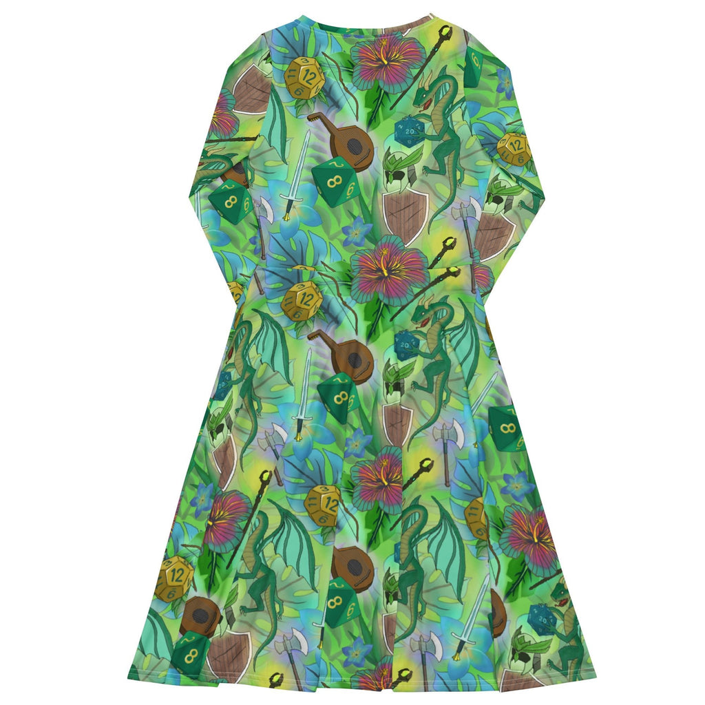 Nerdy Green Dragon Encounter Dnd Long Sleeve Midi Dress