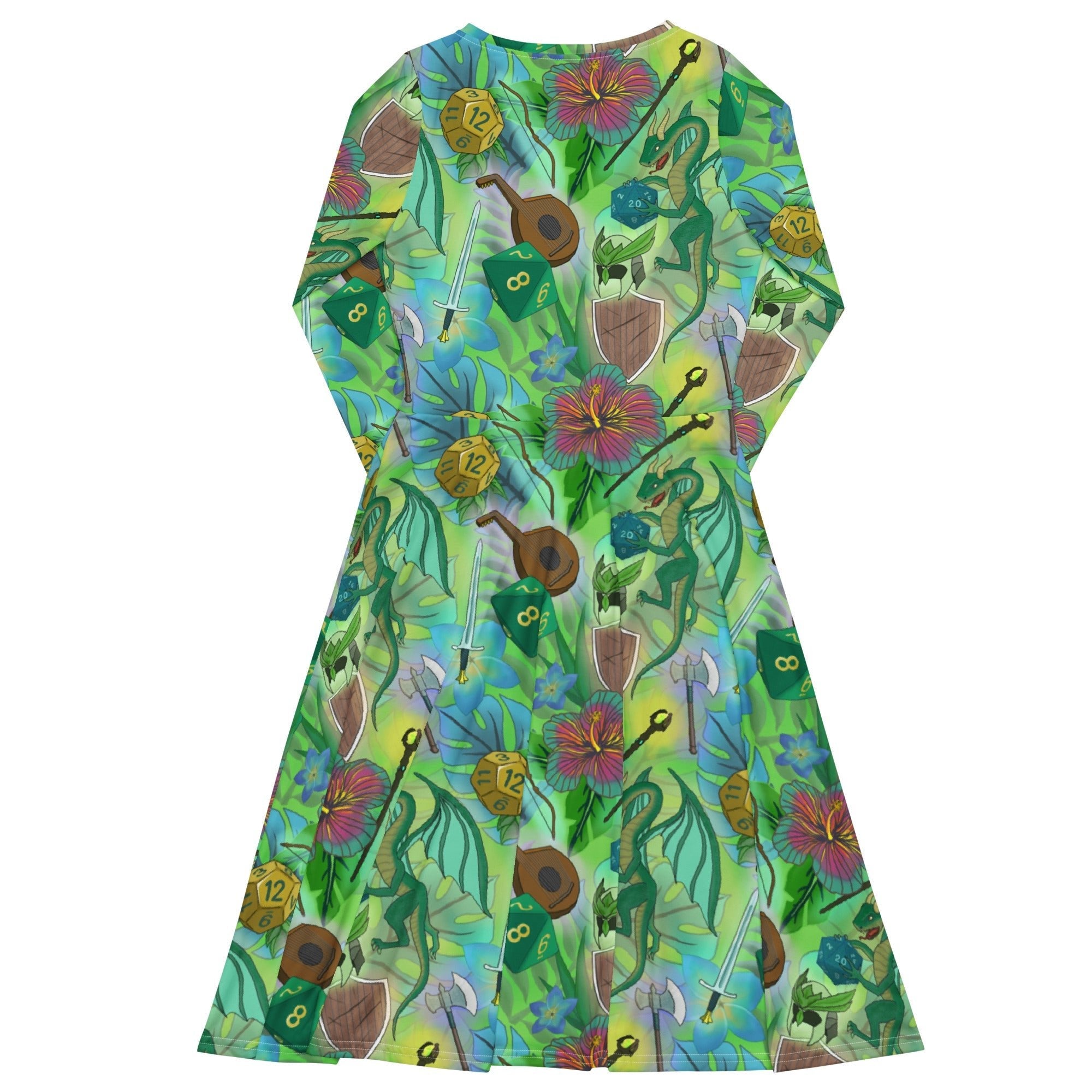 Nerdy Green Dragon Encounter Dnd Long Sleeve Midi Dress