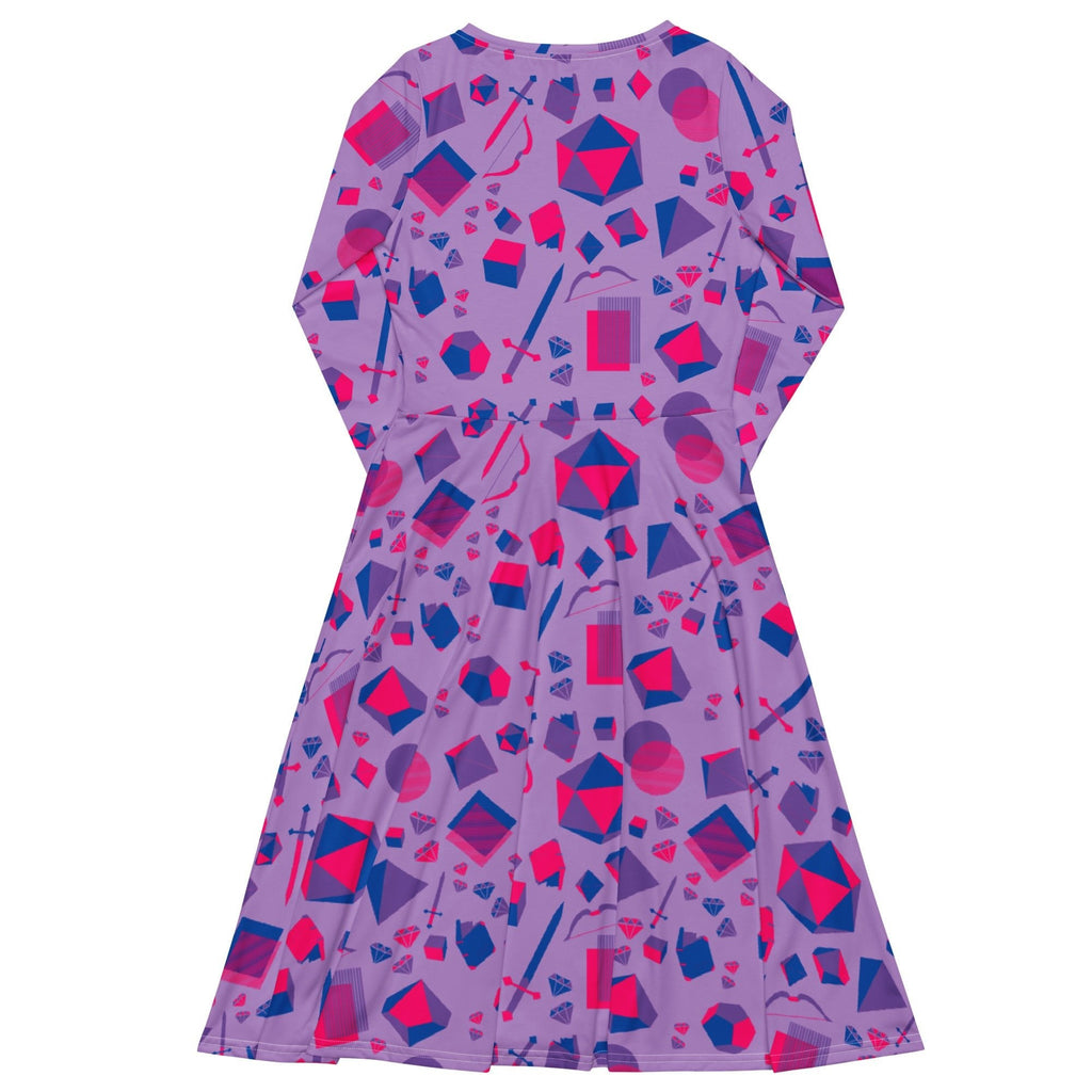 Nerdy Pink Blue and Bisexual Colors Tabletop RPG Items Dnd Long Sleeve Midi Dress