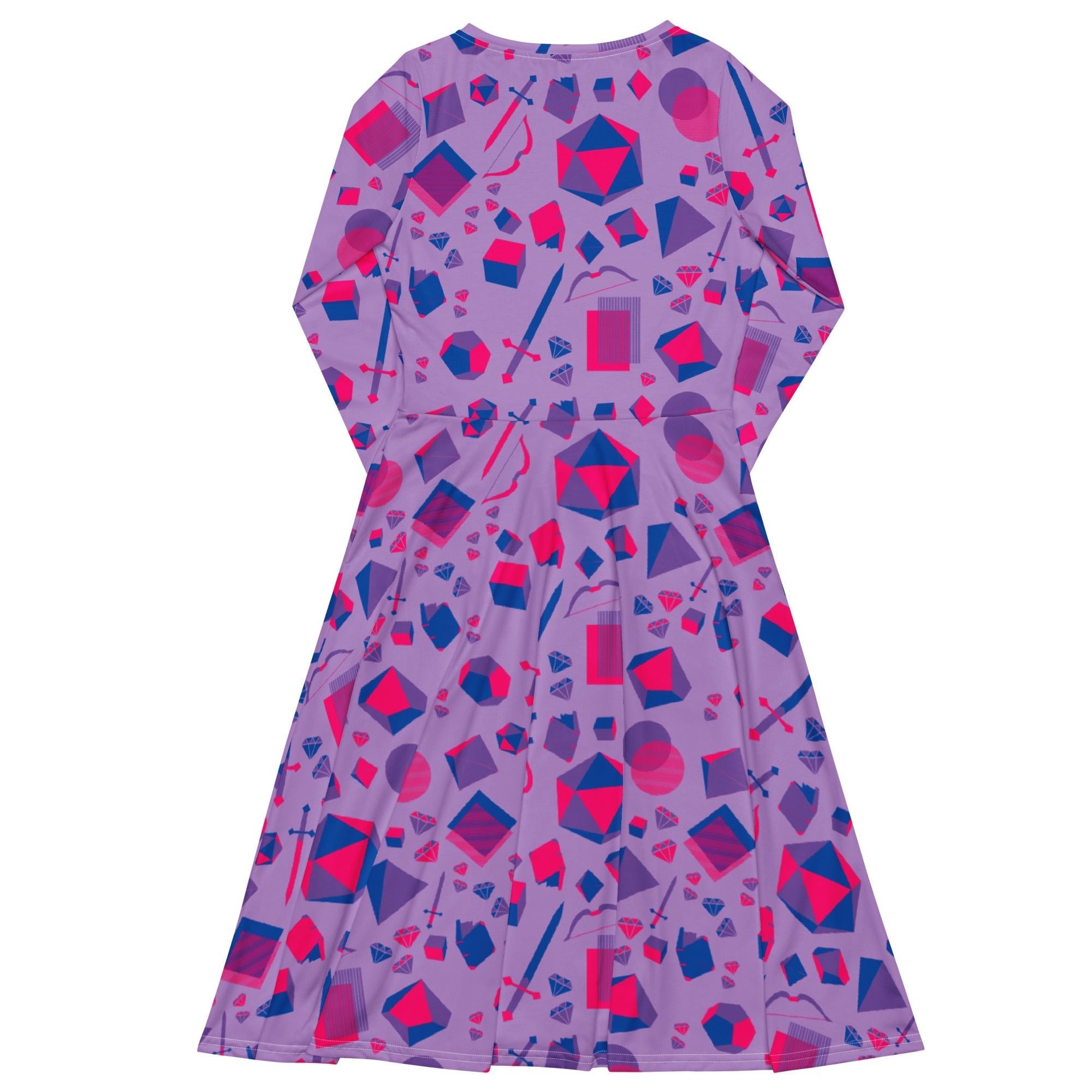 Nerdy Pink Blue and Bisexual Colors Tabletop RPG Items Dnd Long Sleeve Midi Dress