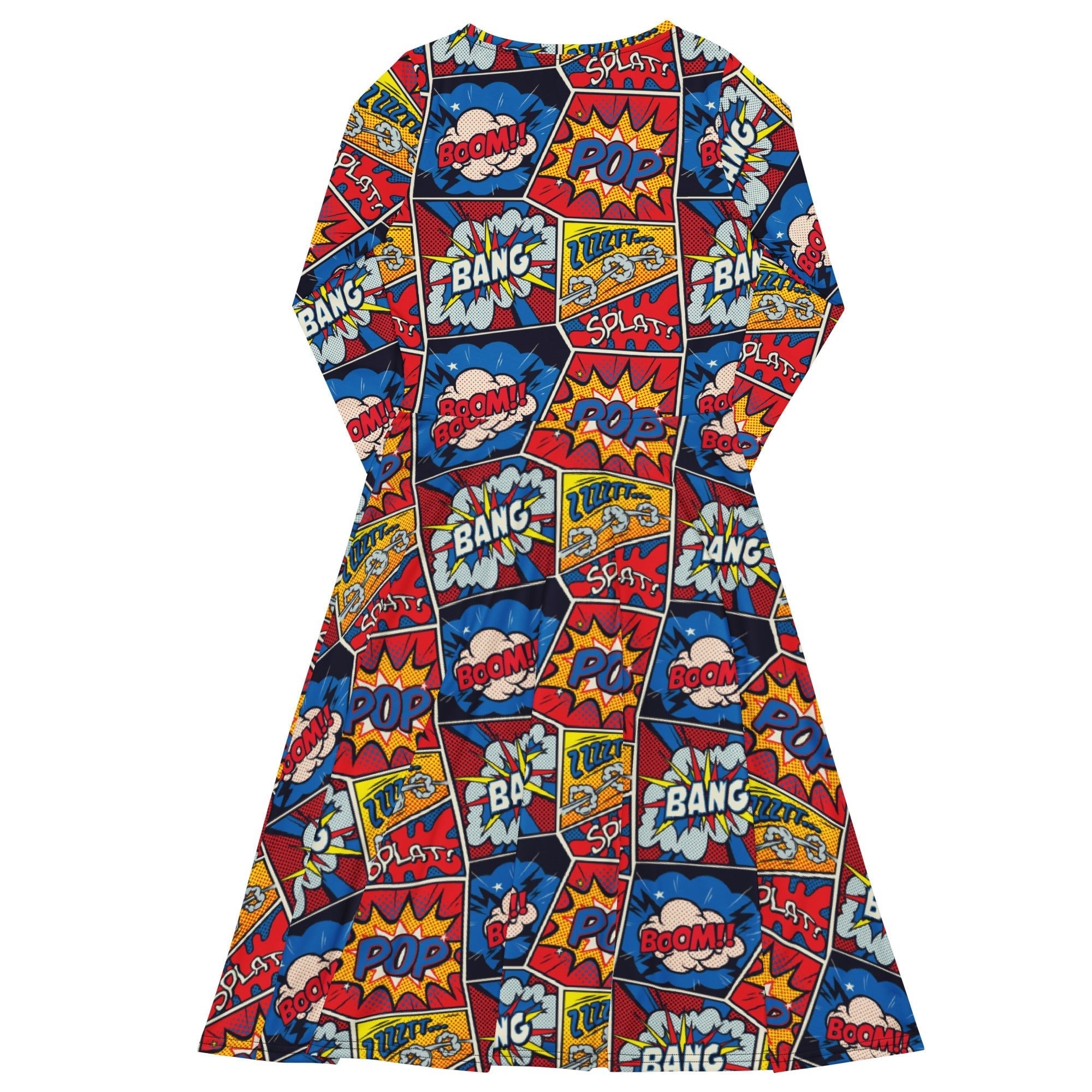 Nerdy Pop Art Comic Book Red Long Sleeve Midi Dress